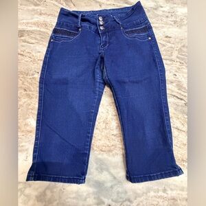 Tush Push Navy Blue Skinny Jeans Ankle Button Detail Size 7